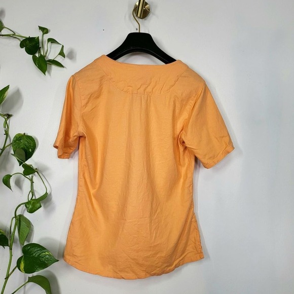 Linen Button Up Top Womens XS Orange Summer Blouse Light Vented Coastal DENIM CO - Picture 2 of 6